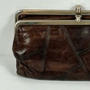 HOBO Inc. Brown Lauren Leather Double Frame Wallet w/ Silver Tone Hardwa…